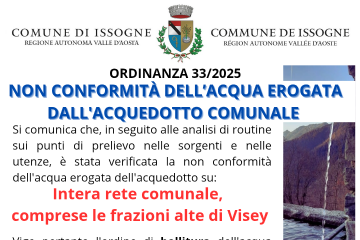 Ordinanza n. 33/2025 - Non conformit&#224; dell&#39;acqua erogata dall&#39;acquedotto Comunale