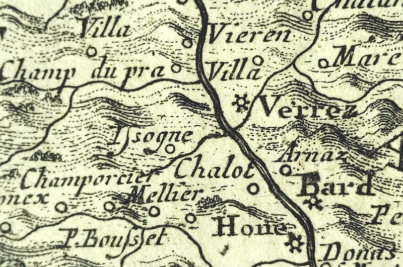 Carta in cui figura Issogne, risalente al periodo a cavallo tra il Settecento e l'Ottocento